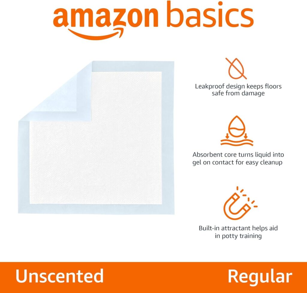 Buy Amazon Basics puppy house training pads. Featuring a quick-dry 5-layer surface, these 22x22" leak-proof potty pads protect floors. 50 count.