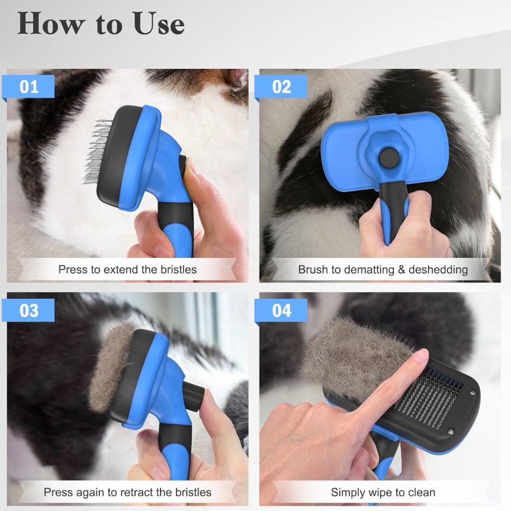 Looking for the best dog brush for goldendoodle coats? The Swihauk Self Cleaning Slicker Brush easily removes mats and loose fur to keep your pet groomed.