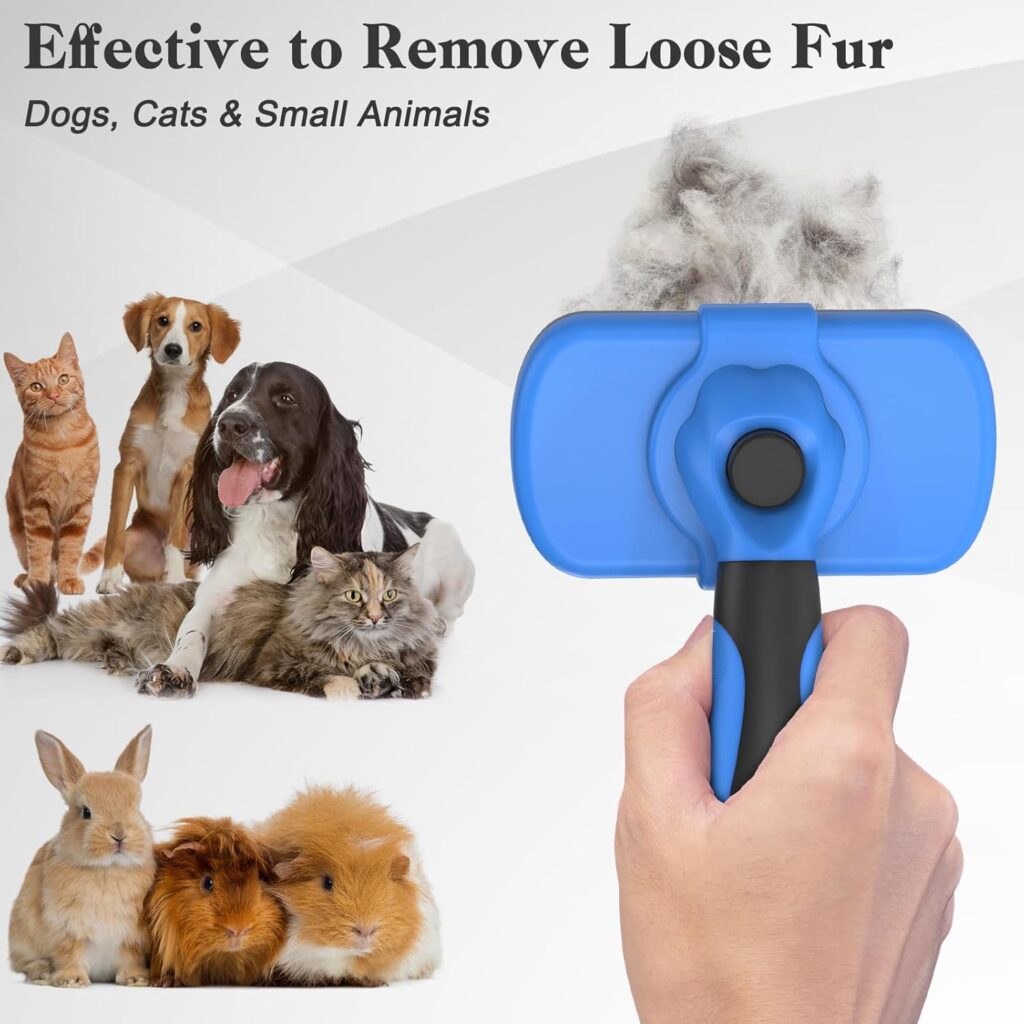 Looking for the best dog brush for goldendoodle coats? The Swihauk Self Cleaning Slicker Brush easily removes mats and loose fur to keep your pet groomed.