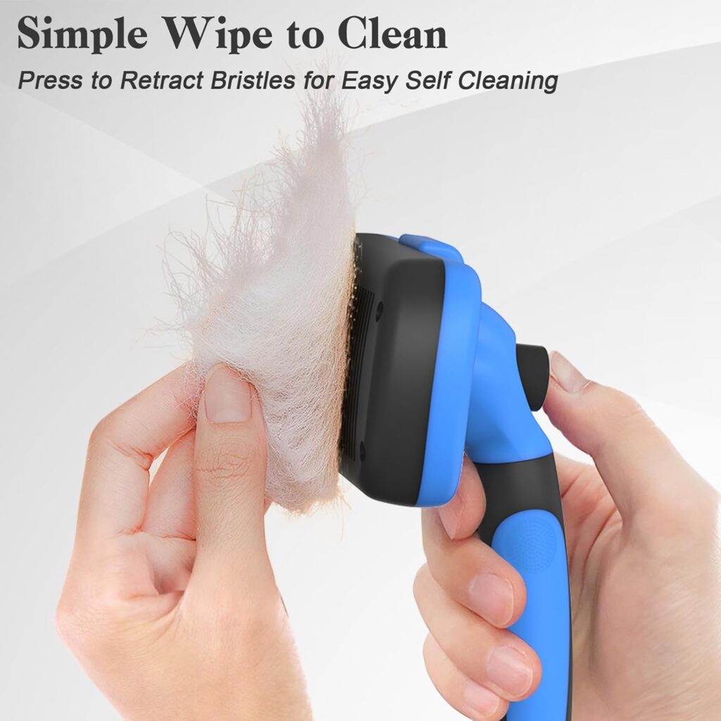 Looking for the best dog brush for goldendoodle coats? The Swihauk Self Cleaning Slicker Brush easily removes mats and loose fur to keep your pet groomed.