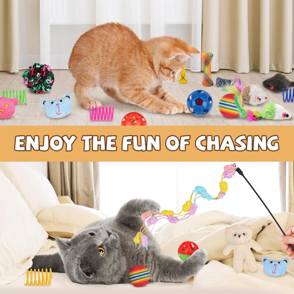 Discover the QUOZUO 30-piece cat and kitten toys set! Featuring an interactive wand, springs, and bell balls, it’s the perfect gift for bored indoor cats.