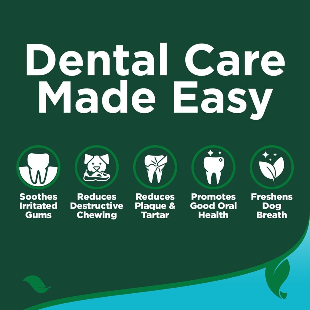 Choose a vet-formulated dog specific toothpaste! This Vet’s Best kit includes a finger toothbrush to easily fight plaque, whiten teeth, and freshen breath.