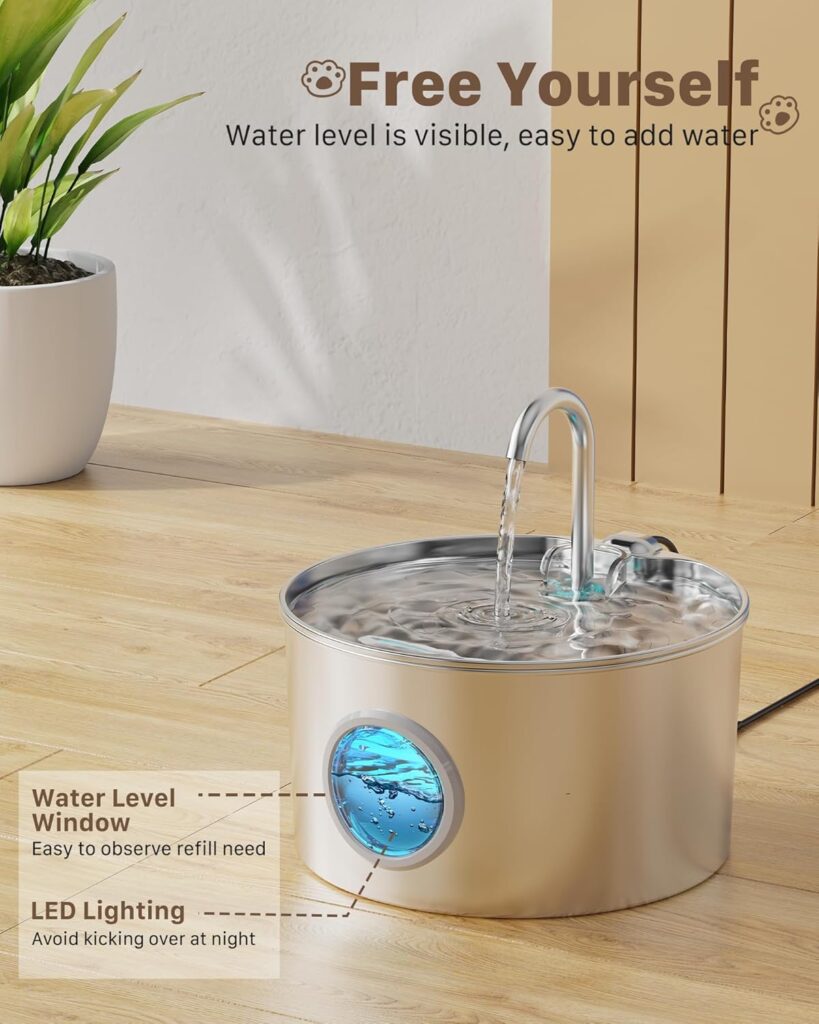 Keep pets hydrated with this 74oz/2.2L stainless steel cat fountain. This ultra-quiet indoor pet water bowl dispenser is perfect for cats and small animals