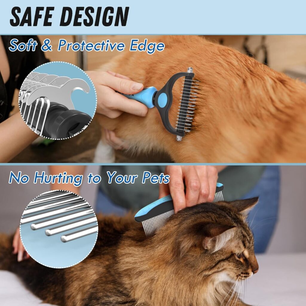 Find the best greyhound comb for dogs in this pet grooming combo. Features a blue deshedding brush and metal comb to detangle and demat long, matted fur.