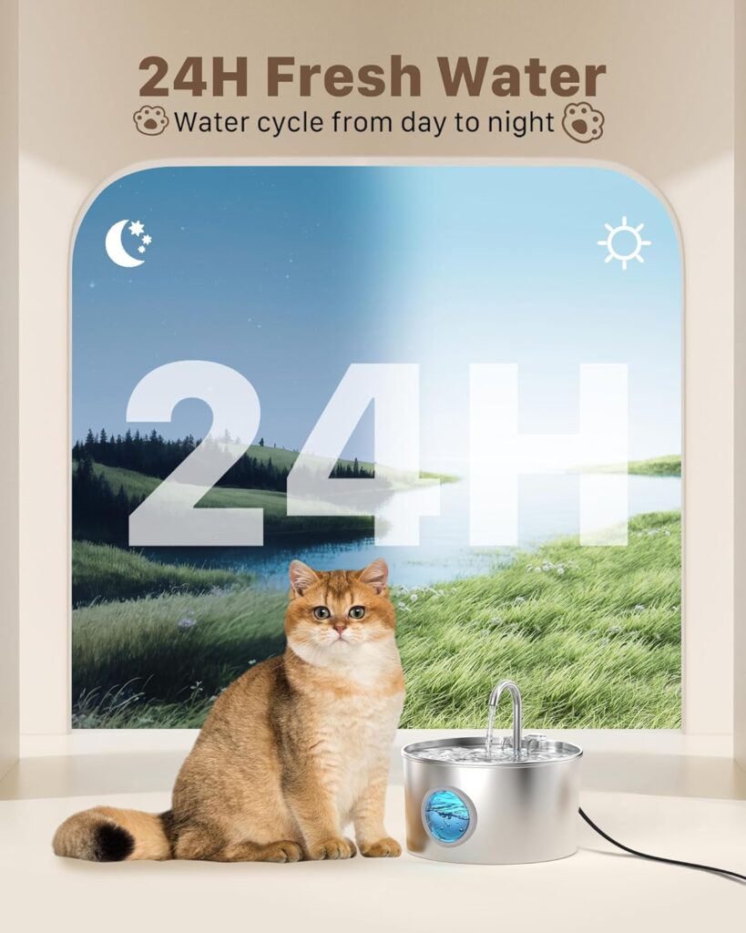 Keep pets hydrated with this 74oz/2.2L stainless steel cat fountain. This ultra-quiet indoor pet water bowl dispenser is perfect for cats and small animals