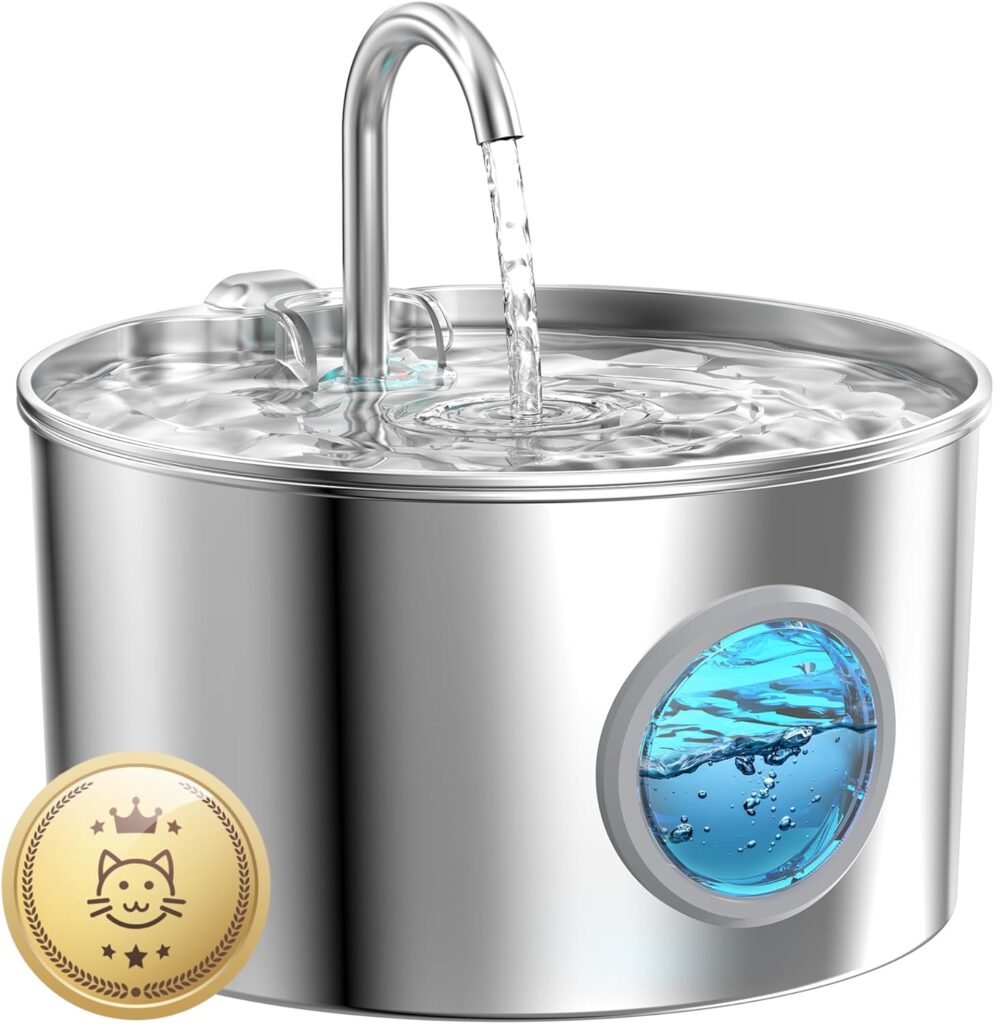 Keep pets hydrated with this 74oz/2.2L stainless steel cat fountain. This ultra-quiet indoor pet water bowl dispenser is perfect for cats and small animals