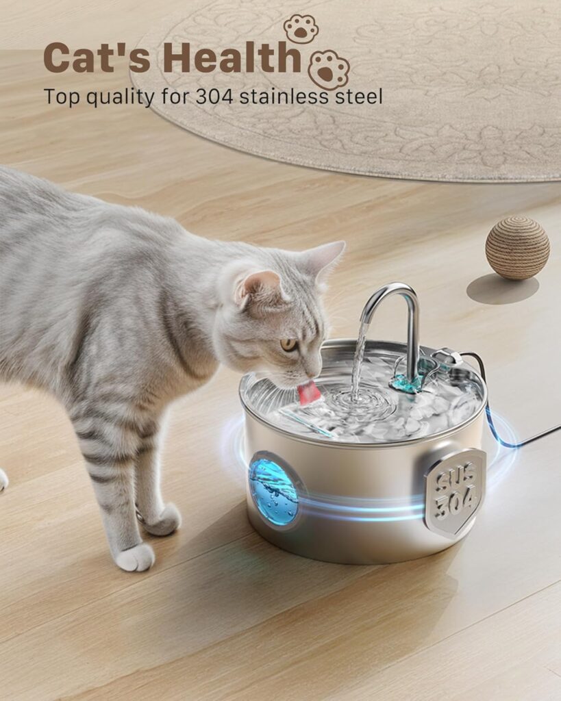 Keep pets hydrated with this 74oz/2.2L stainless steel cat fountain. This ultra-quiet indoor pet water bowl dispenser is perfect for cats and small animals