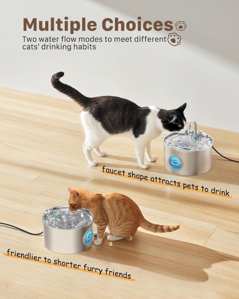 Keep pets hydrated with this 74oz/2.2L stainless steel cat fountain. This ultra-quiet indoor pet water bowl dispenser is perfect for cats and small animals