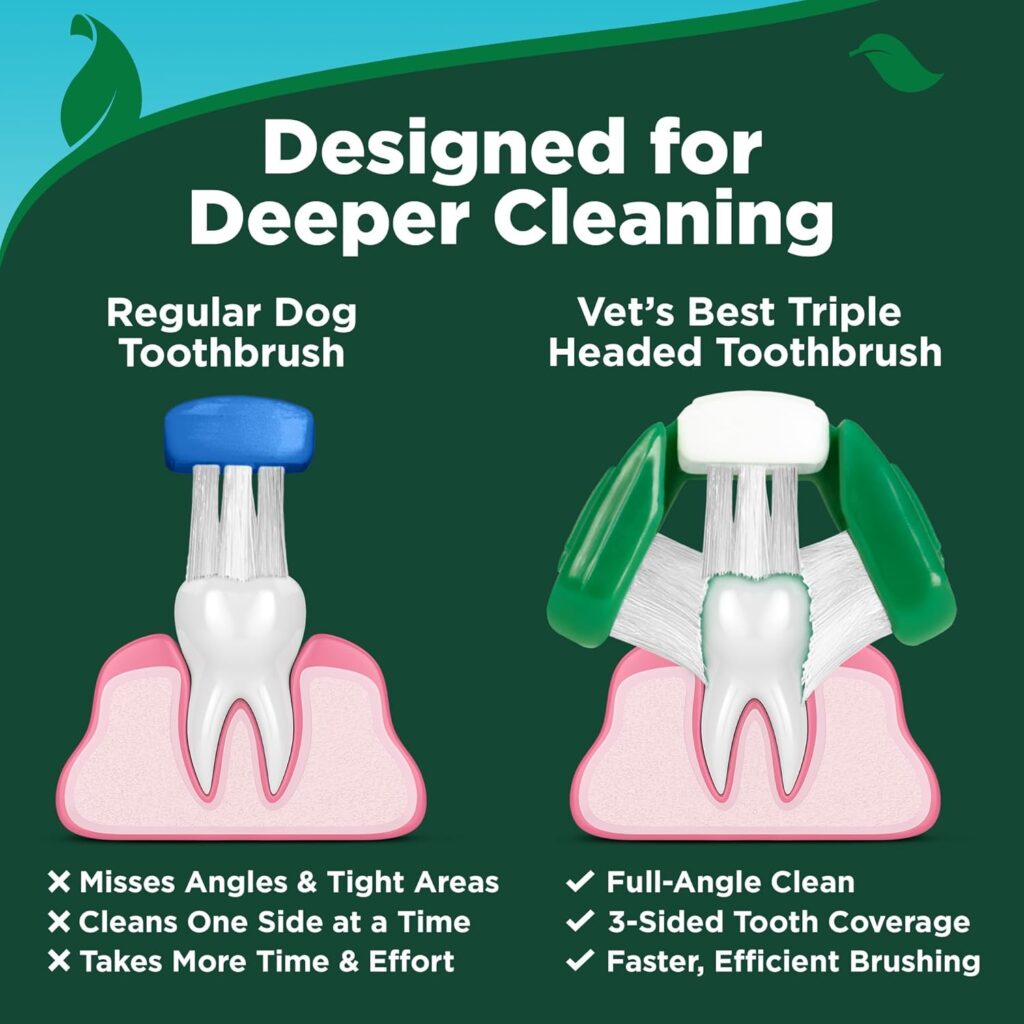 Choose a vet-formulated dog specific toothpaste! This Vet’s Best kit includes a finger toothbrush to easily fight plaque, whiten teeth, and freshen breath.