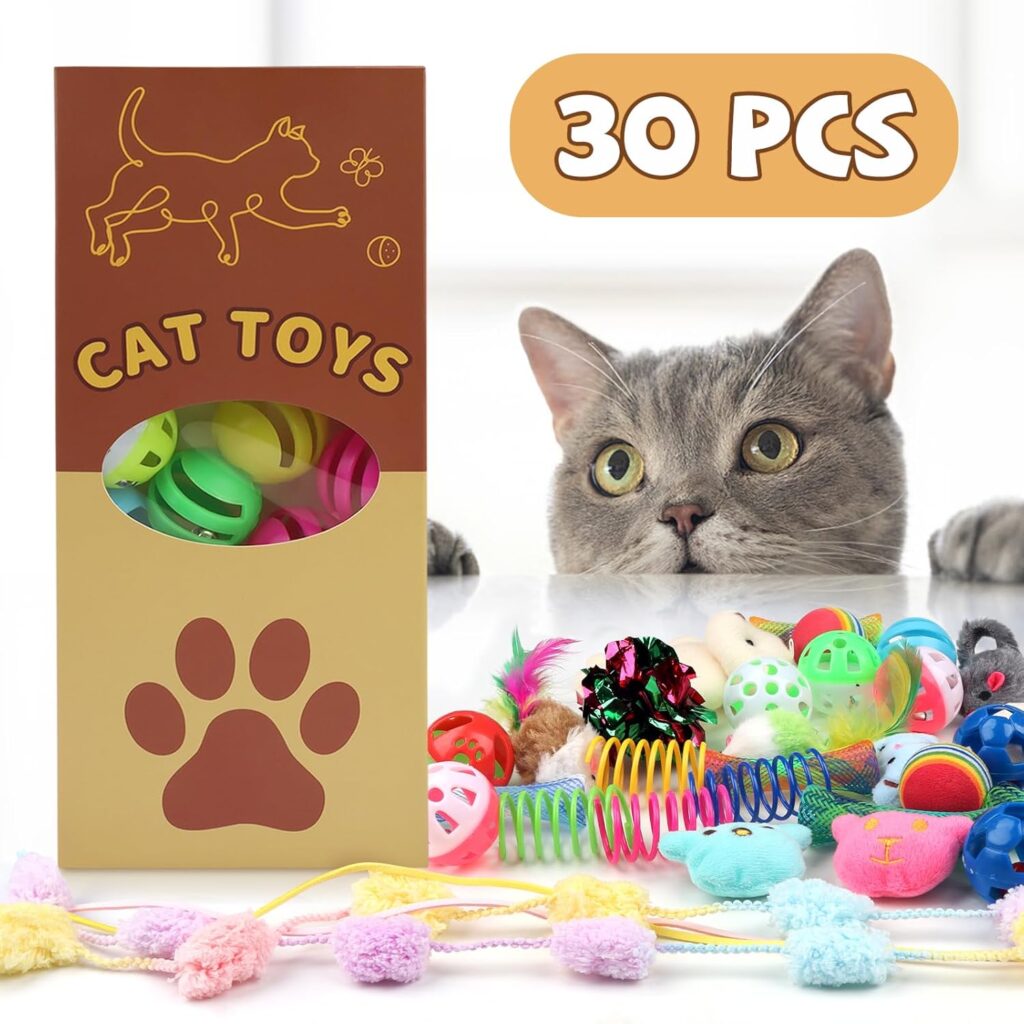 Discover the QUOZUO 30-piece cat and kitten toys set! Featuring an interactive wand, springs, and bell balls, it’s the perfect gift for bored indoor cats.