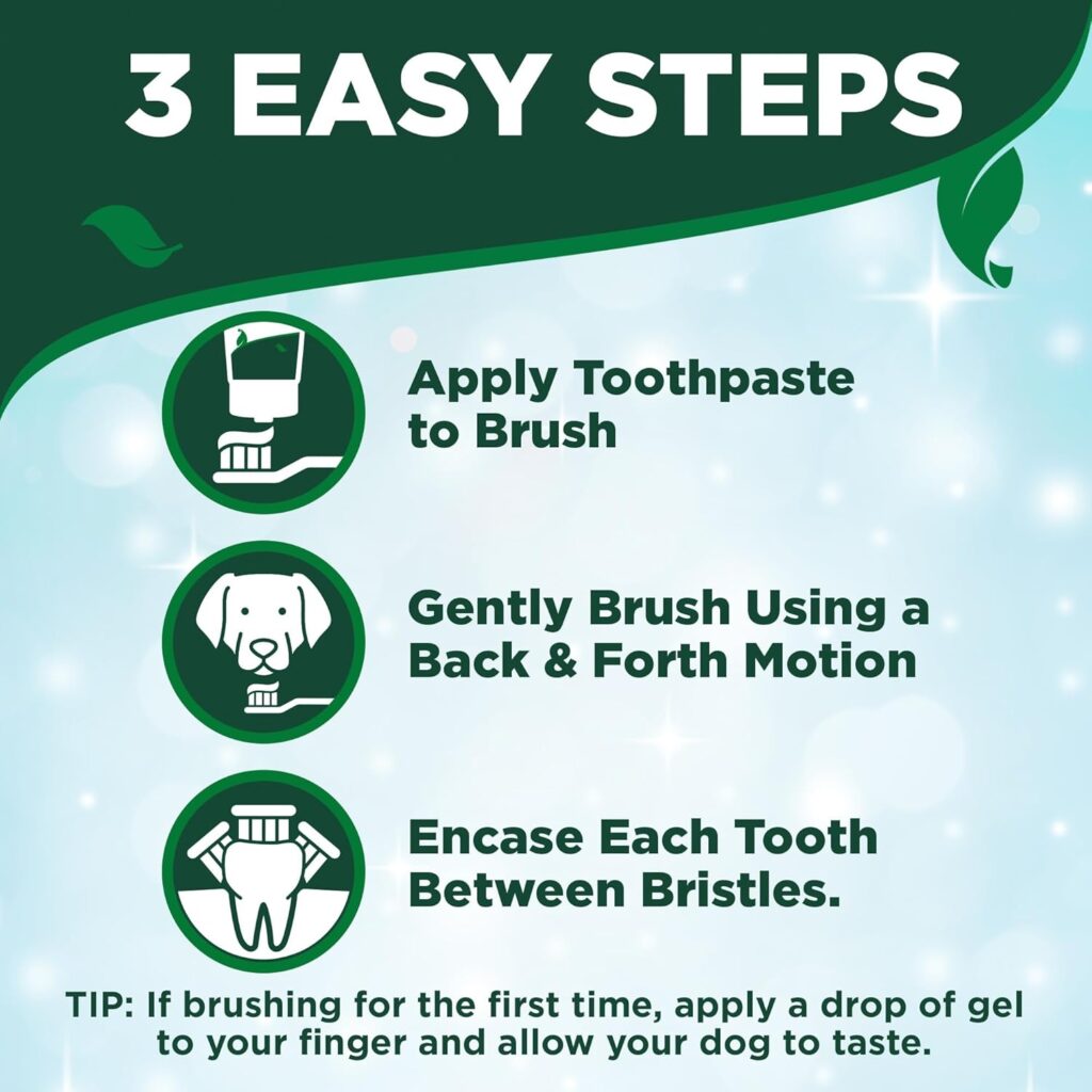 Choose a vet-formulated dog specific toothpaste! This Vet’s Best kit includes a finger toothbrush to easily fight plaque, whiten teeth, and freshen breath.
