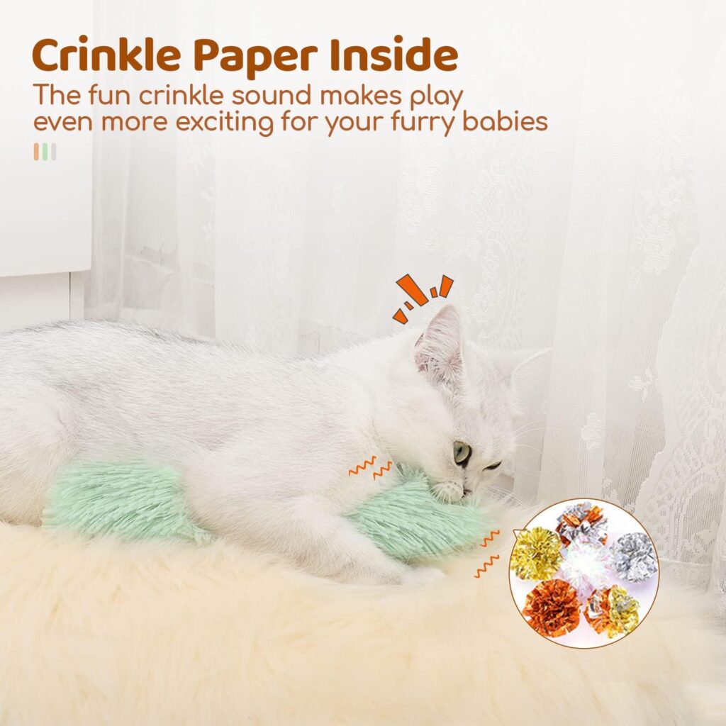 Looking for a fun cat and pillow toy? This Potaroma 3-pack features durable kitten kicker pillows with a crinkle sound and catnip to promote healthy exercise
