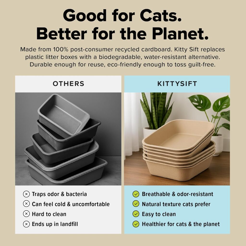 Looking for a durable disposable cat litter box? Eco-friendly Kitty Sift (6-count) controls odor and is perfectly portable for travel or home. Shop now!